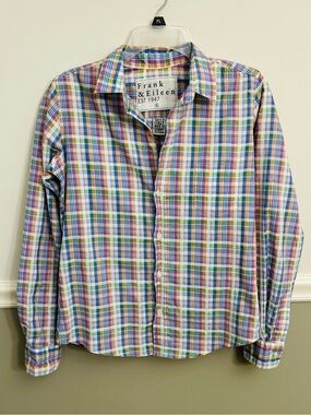Frank & Eileen Barry Multicolor Pastel Plaid Cotton Button Down Shirt Small